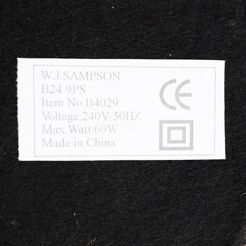 129 - TIFFANY STYLE TABLE LAMPS, A PAIR. each with hexagonal shades with a repeated symmetrical designs, r... 