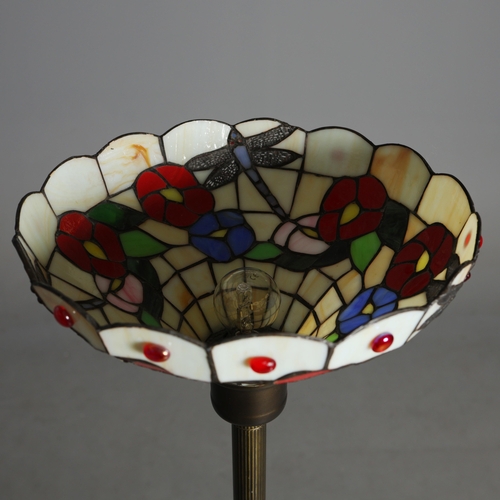 130 - TIFFANY STYLE FLOOR STANDING LAMP. the bowl-shaped shade with floral and dragonfly decoration, raise... 