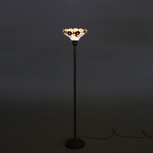 130 - TIFFANY STYLE FLOOR STANDING LAMP. the bowl-shaped shade with floral and dragonfly decoration, raise... 