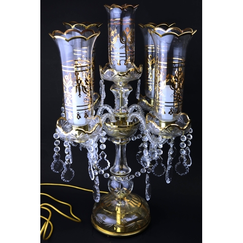 133 - BOHEMIAN STYLE TABLE LAMP. 5 branch, glass with gilt detail, 70.5cm H approx.