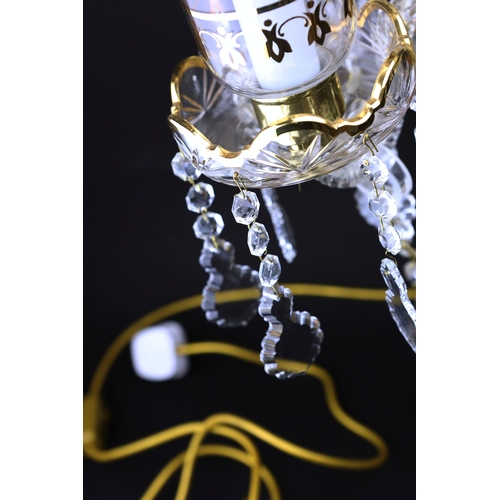 133 - BOHEMIAN STYLE TABLE LAMP. 5 branch, glass with gilt detail, 70.5cm H approx.