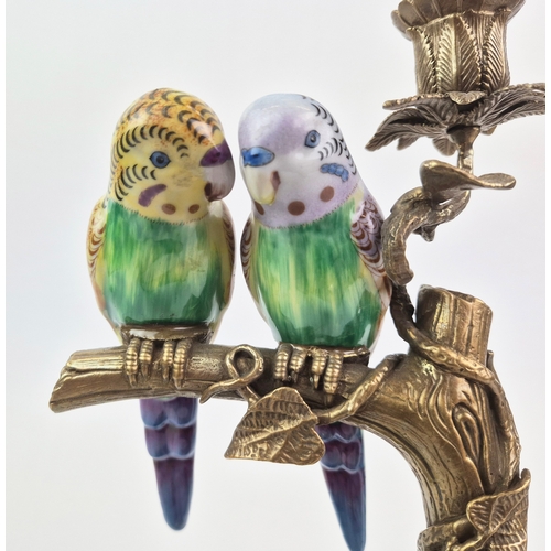 136 - CANDLESTICKS, A PAIR. in the form of birds sitting in trees, 30cm H approx.