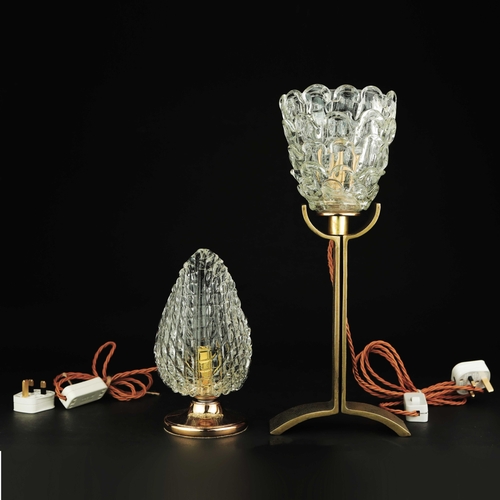 143 - 1940'S MURANO GLASS TABLE LAMPS, 2 DIFFERING. gilt metal stands, 41cm H at tallest approx. (2).