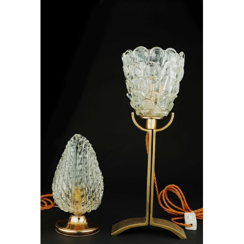 143 - 1940'S MURANO GLASS TABLE LAMPS, 2 DIFFERING. gilt metal stands, 41cm H at tallest approx. (2).
