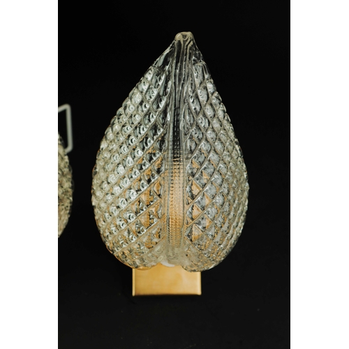 144 - MID CENTURY MURANO GLASS LEAF WALL LIGHTS, 2 SIMILAR. brass mounts, 25cm H approx. (2).