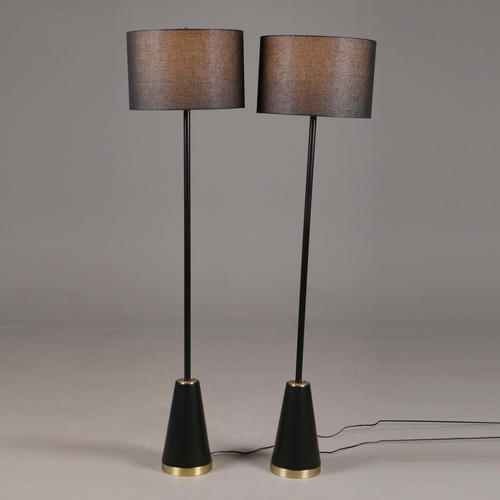 154 - FLOOR LAMPS, A PAIR. with shades, 170cm H each approx. (2).