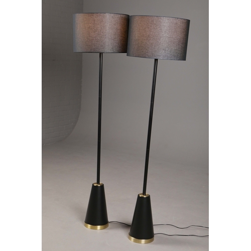 154 - FLOOR LAMPS, A PAIR. with shades, 170cm H each approx. (2).