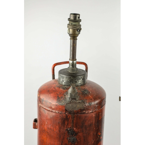 157 - PAIR OF VINTAGE FIRE EXTINGUISHER CONVERTED TABLE LAMPS. 68cm H approx.