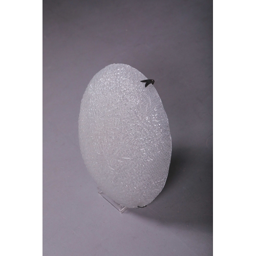 158 - LARGE 1970s ITALIAN CEILING LIGHT WITH TEXTURED GLASS DOMED SHADE. 15cm H x 52cm W.