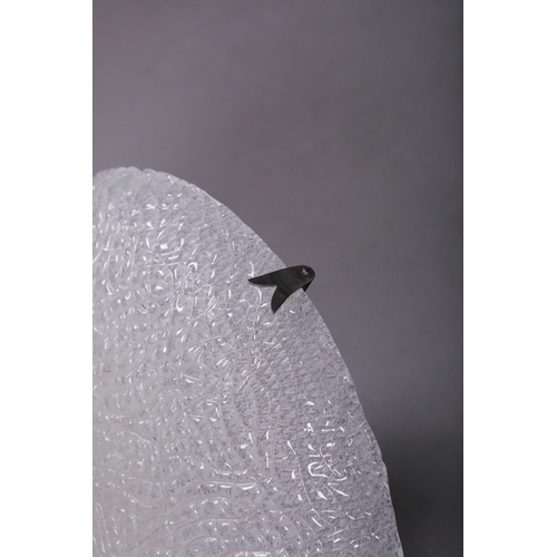 158 - LARGE 1970s ITALIAN CEILING LIGHT WITH TEXTURED GLASS DOMED SHADE. 15cm H x 52cm W.