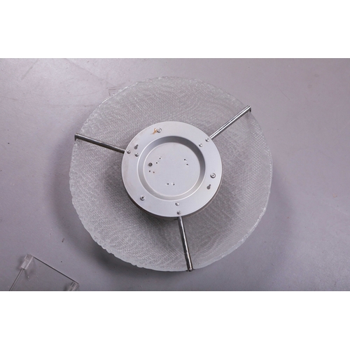 158 - LARGE 1970s ITALIAN CEILING LIGHT WITH TEXTURED GLASS DOMED SHADE. 15cm H x 52cm W.