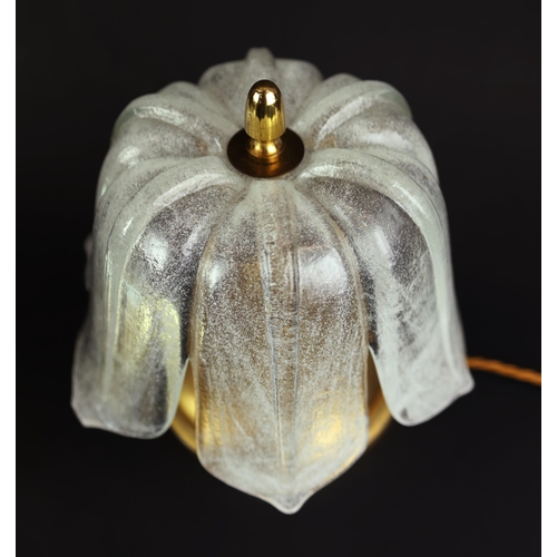 159 - SET OF THREE MID CENTURY CONTINENTAL GLASS AND GILT METAL TABLE LAMPS. Largest 34cm H x 20cm W.