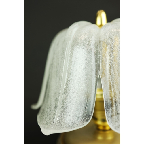 159 - SET OF THREE MID CENTURY CONTINENTAL GLASS AND GILT METAL TABLE LAMPS. Largest 34cm H x 20cm W.