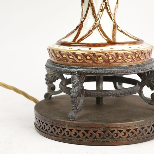 161 - ITALIAN CERAMIC TABLE LAMPS, A PAIR. with beaded shades, 80cm H each approx. (2).