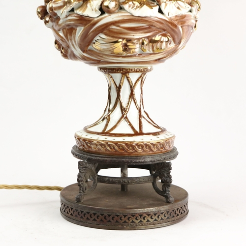 161 - ITALIAN CERAMIC TABLE LAMPS, A PAIR. with beaded shades, 80cm H each approx. (2).