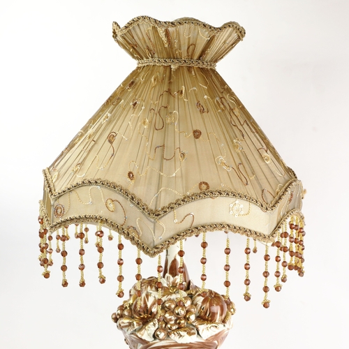 161 - ITALIAN CERAMIC TABLE LAMPS, A PAIR. with beaded shades, 80cm H each approx. (2).