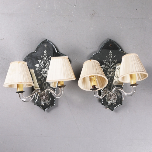 163 - MID-CENTURY ITALIAN GLASS WALL SCONCES (2). a pair, 35cm H x 34cm W approx.