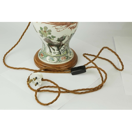 165 - TWO LARGE CHINESE FAMILLE VERTE YEN YEN VASE LAMPS. (2). Qing Dynasty (1644-1911), decorated in gree... 