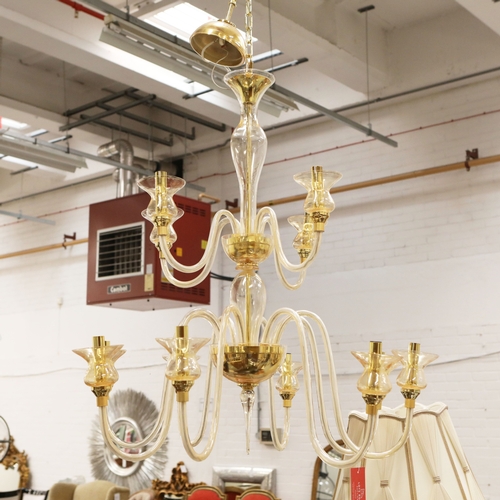 17 - PAIR MURANO BELLA FIGURA LEONARDO CHANDELIERS. two tier, 12 branch model, 1m drop, 80cm D. (2).