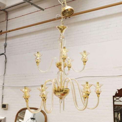 17 - PAIR MURANO BELLA FIGURA LEONARDO CHANDELIERS. two tier, 12 branch model, 1m drop, 80cm D. (2).