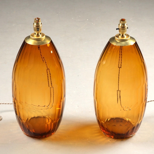 175 - MURANO STYLE AMBER FACETED GLASS TABLE LAMPS, A PAIR. 51cm H approx. (2).