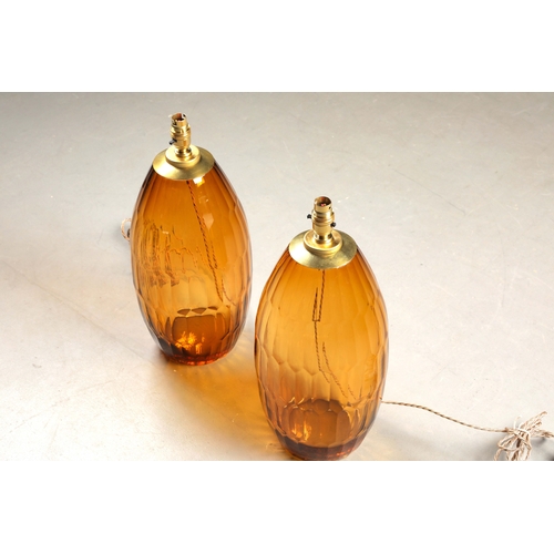175 - MURANO STYLE AMBER FACETED GLASS TABLE LAMPS, A PAIR. 51cm H approx. (2).