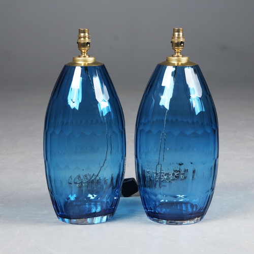 176 - MURANO STYLE BLUE FACETED GLASS TABLE LAMPS, A PAIR. 51cm H approx. (2).