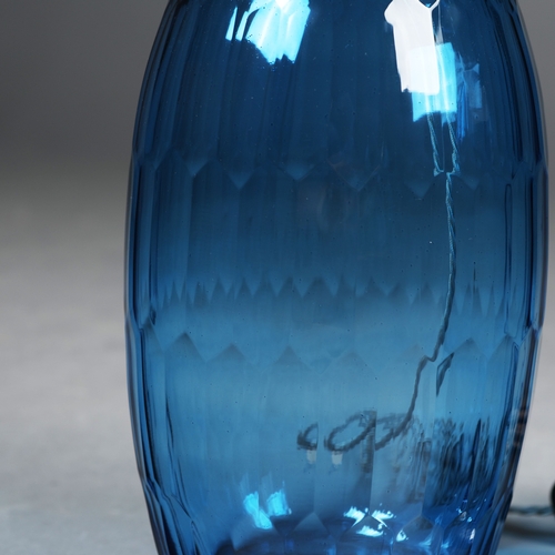 176 - MURANO STYLE BLUE FACETED GLASS TABLE LAMPS, A PAIR. 51cm H approx. (2).