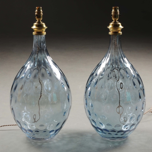 177 - MURANO STYLE DIMPLED GLASS TABLE LAMPS, A PAIR. 58cm H approx. (2).