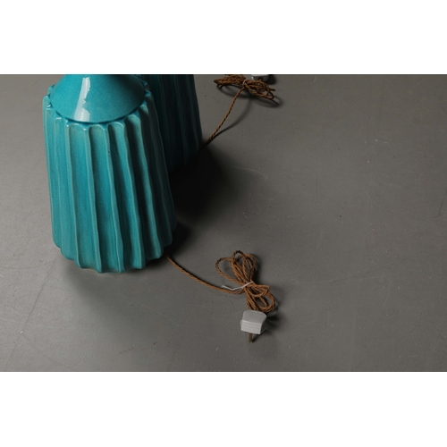 179 - TURQUOISE CRACKLE GLAZED CERAMIC TABLE LAMPS, A PAIR. 61cm H approx. (2).