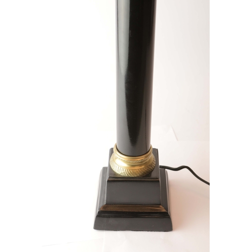 192 - SET OF THREE TABLE LAMPS WITH SHADES. One black column and two glass Each approx 60cm H.