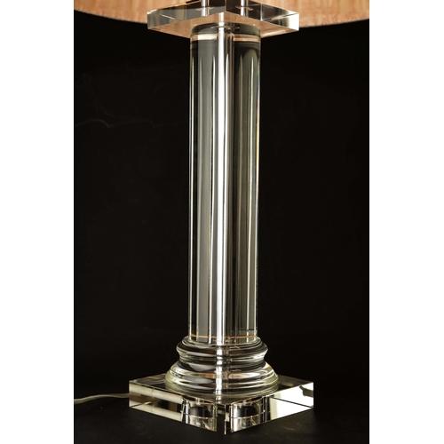 192 - SET OF THREE TABLE LAMPS WITH SHADES. One black column and two glass Each approx 60cm H.