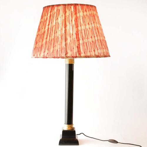 192 - SET OF THREE TABLE LAMPS WITH SHADES. One black column and two glass Each approx 60cm H.