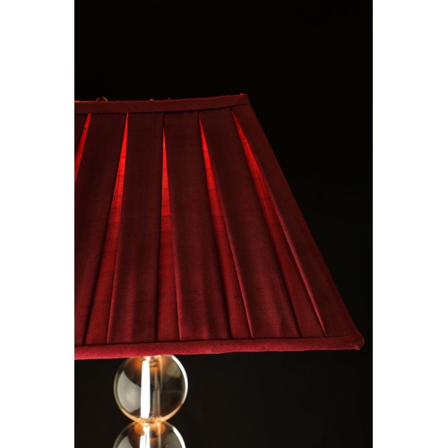 192 - SET OF THREE TABLE LAMPS WITH SHADES. One black column and two glass Each approx 60cm H.