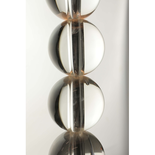 192 - SET OF THREE TABLE LAMPS WITH SHADES. One black column and two glass Each approx 60cm H.