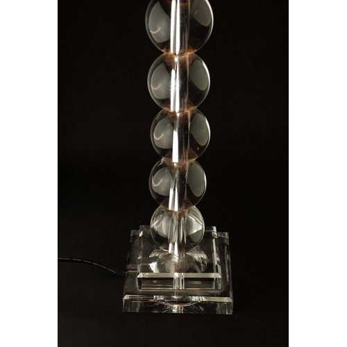 192 - SET OF THREE TABLE LAMPS WITH SHADES. One black column and two glass Each approx 60cm H.