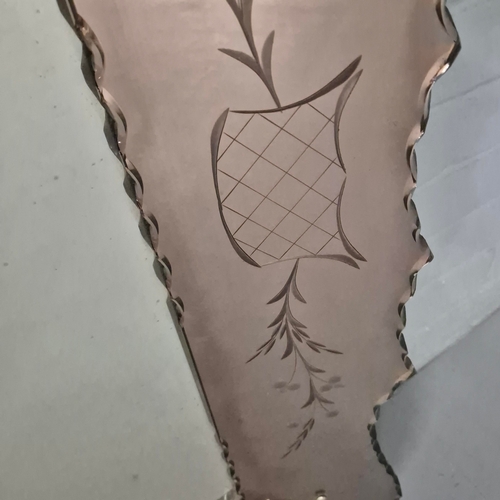 226 - 1940S FRENCH MIRROR. rose pink etched glass, 94cm x 72cm approx.