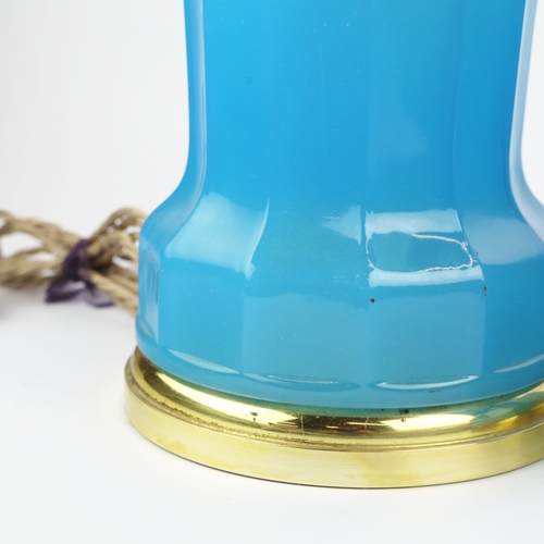 27 - CENEDESE MURANO GLASS TABLE LAMPS, A PAIR. opaline blue glass, 46cm H approx. (2).