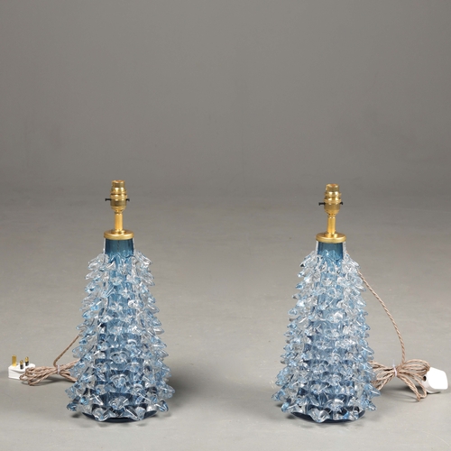 35 - MURANO ROSTRATO GLASS TABLE LAMPS, A PAIR. 45cm H approx. (2).