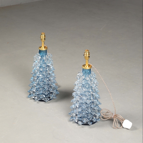 35 - MURANO ROSTRATO GLASS TABLE LAMPS, A PAIR. 45cm H approx. (2).