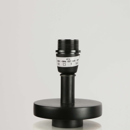 37 - ROBERT LANGFORD TABLE LAMPS, A PAIR, BLACK DISCS WITH WHITE MARBLE. with black shades, each overall ... 