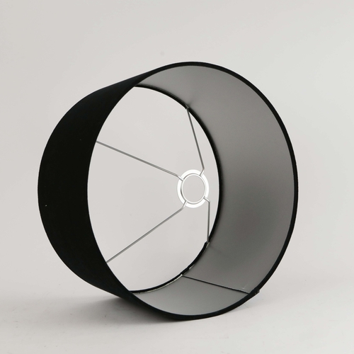 37 - ROBERT LANGFORD TABLE LAMPS, A PAIR, BLACK DISCS WITH WHITE MARBLE. with black shades, each overall ... 