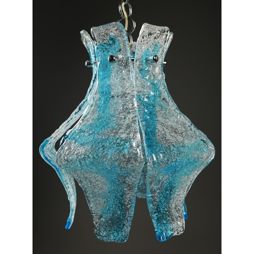 58 - 1970s ITALIAN MAZZEGA MURANO BLUE GLASS PENDANT LIGHT BY CARLO NASON. 40cm H x 36cm W x 70cm drop.