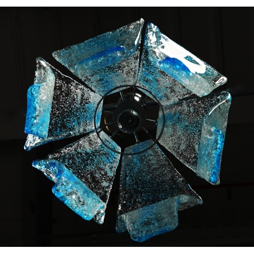 58 - 1970s ITALIAN MAZZEGA MURANO BLUE GLASS PENDANT LIGHT BY CARLO NASON. 40cm H x 36cm W x 70cm drop.