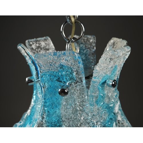 58 - 1970s ITALIAN MAZZEGA MURANO BLUE GLASS PENDANT LIGHT BY CARLO NASON. 40cm H x 36cm W x 70cm drop.
