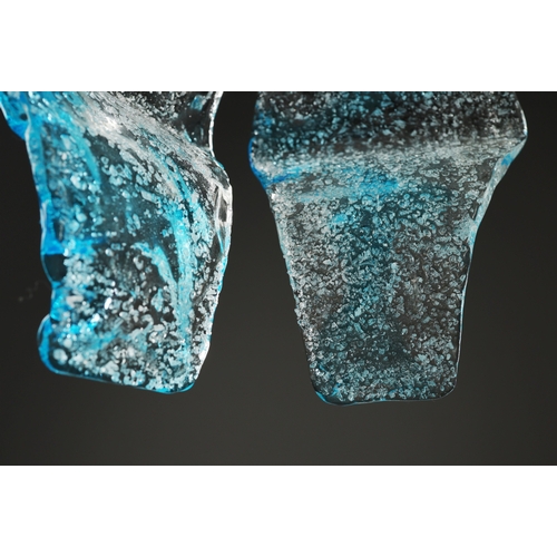 58 - 1970s ITALIAN MAZZEGA MURANO BLUE GLASS PENDANT LIGHT BY CARLO NASON. 40cm H x 36cm W x 70cm drop.