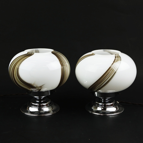 60 - PAIR OF ITALIAN MAZZEGA MURANO GLASS AND CHROME TABLE LAMPS. 20cm H x 20cm W.