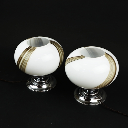 60 - PAIR OF ITALIAN MAZZEGA MURANO GLASS AND CHROME TABLE LAMPS. 20cm H x 20cm W.