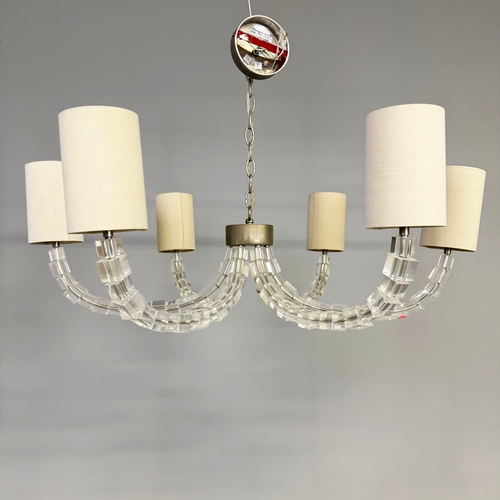 7 - PORTA ROMANA LARTIGUE ROUND CHANDELIER. six branch, 86cm W x 33 cm H.
