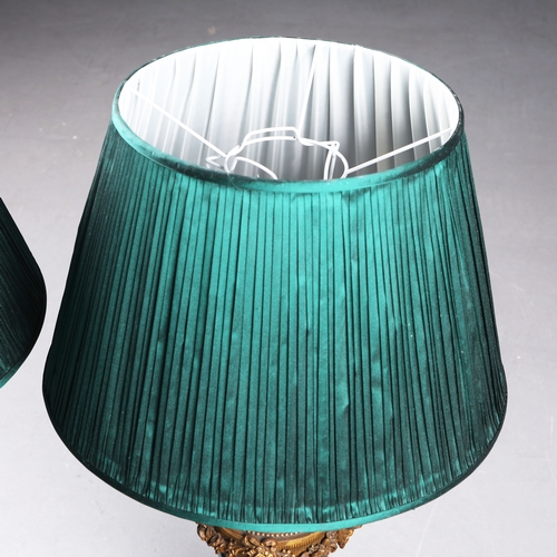 57 - LOUIS XVI STYLE VERT DE MER MARBLE TABLE LAMPS, A PAIR. simulated marble tops, ormolu mounts. (2).